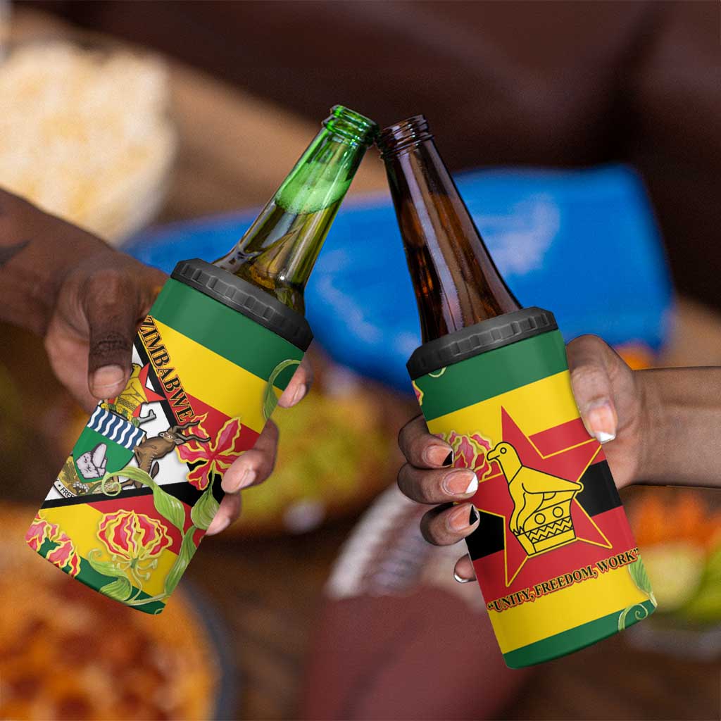 Nyika yeZimbabwe 4 in 1 Can Cooler Tumbler Happy Independence Day - Flame Lily Flowers LT14