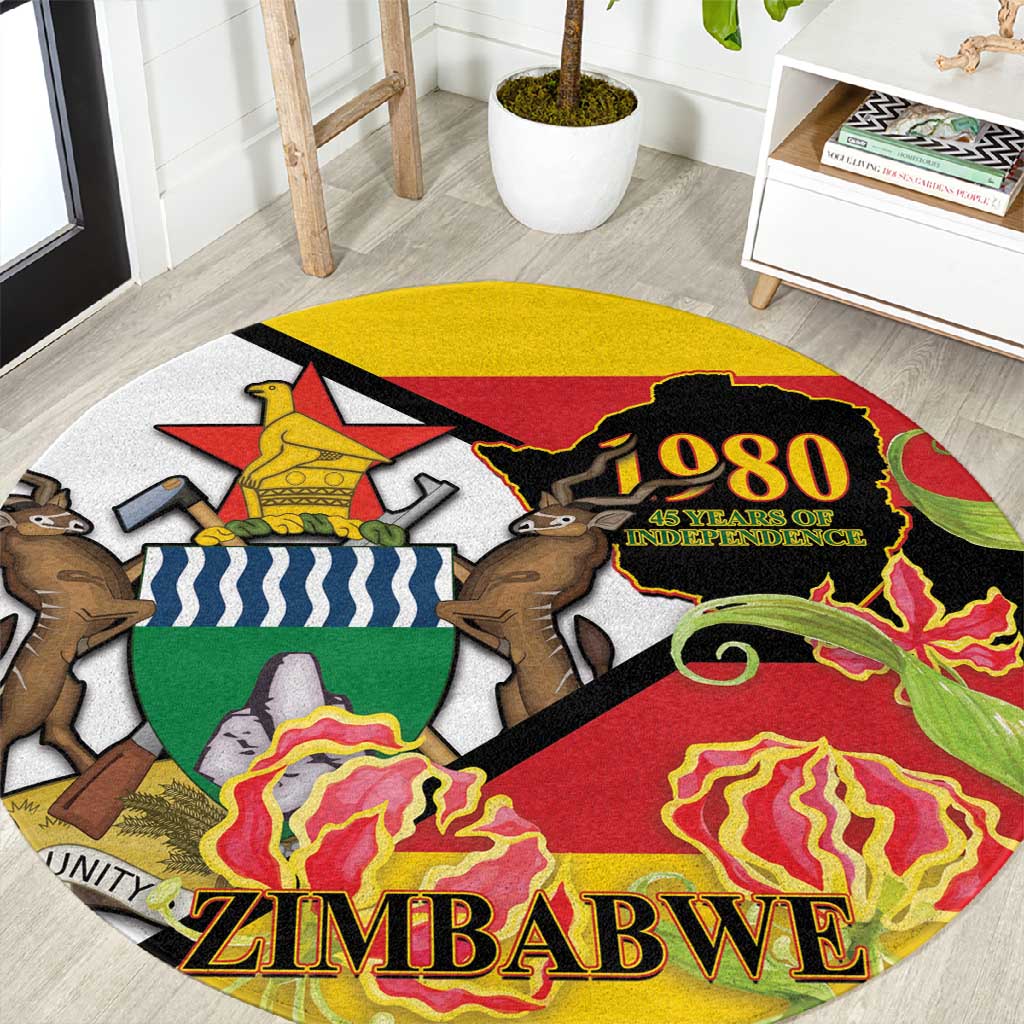 Nyika yeZimbabwe Round Carpet Happy Independence Day - Flame Lily Flowers LT14