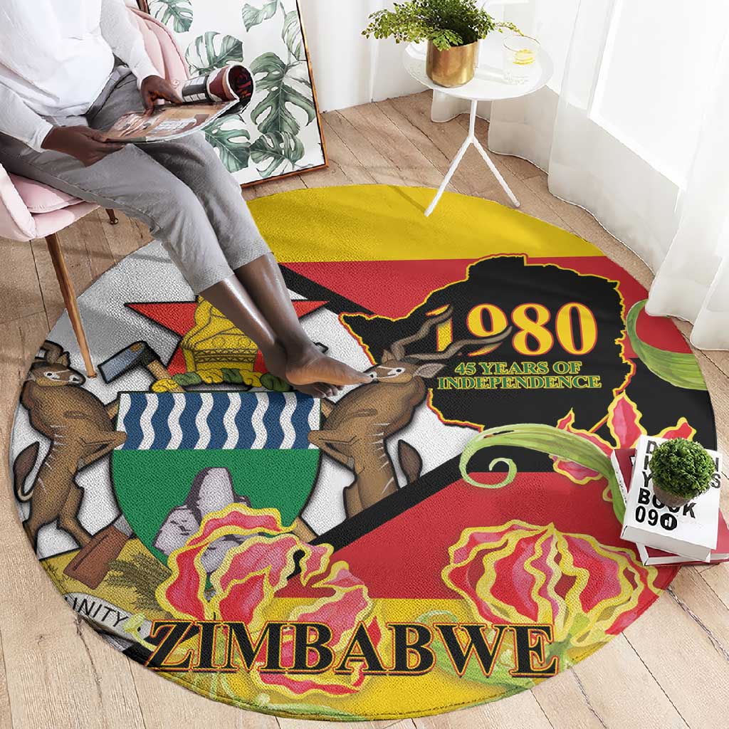 Nyika yeZimbabwe Round Carpet Happy Independence Day - Flame Lily Flowers LT14