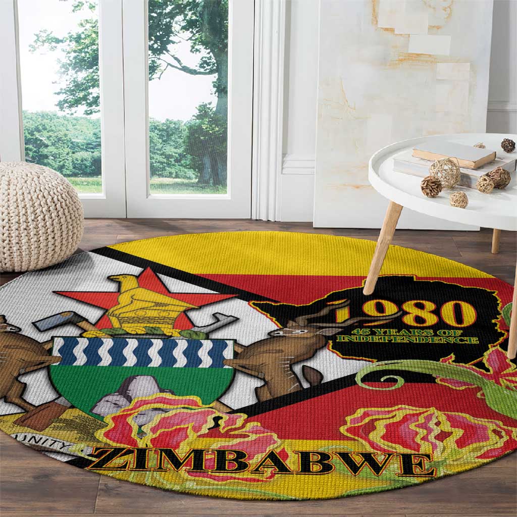 Nyika yeZimbabwe Round Carpet Happy Independence Day - Flame Lily Flowers LT14