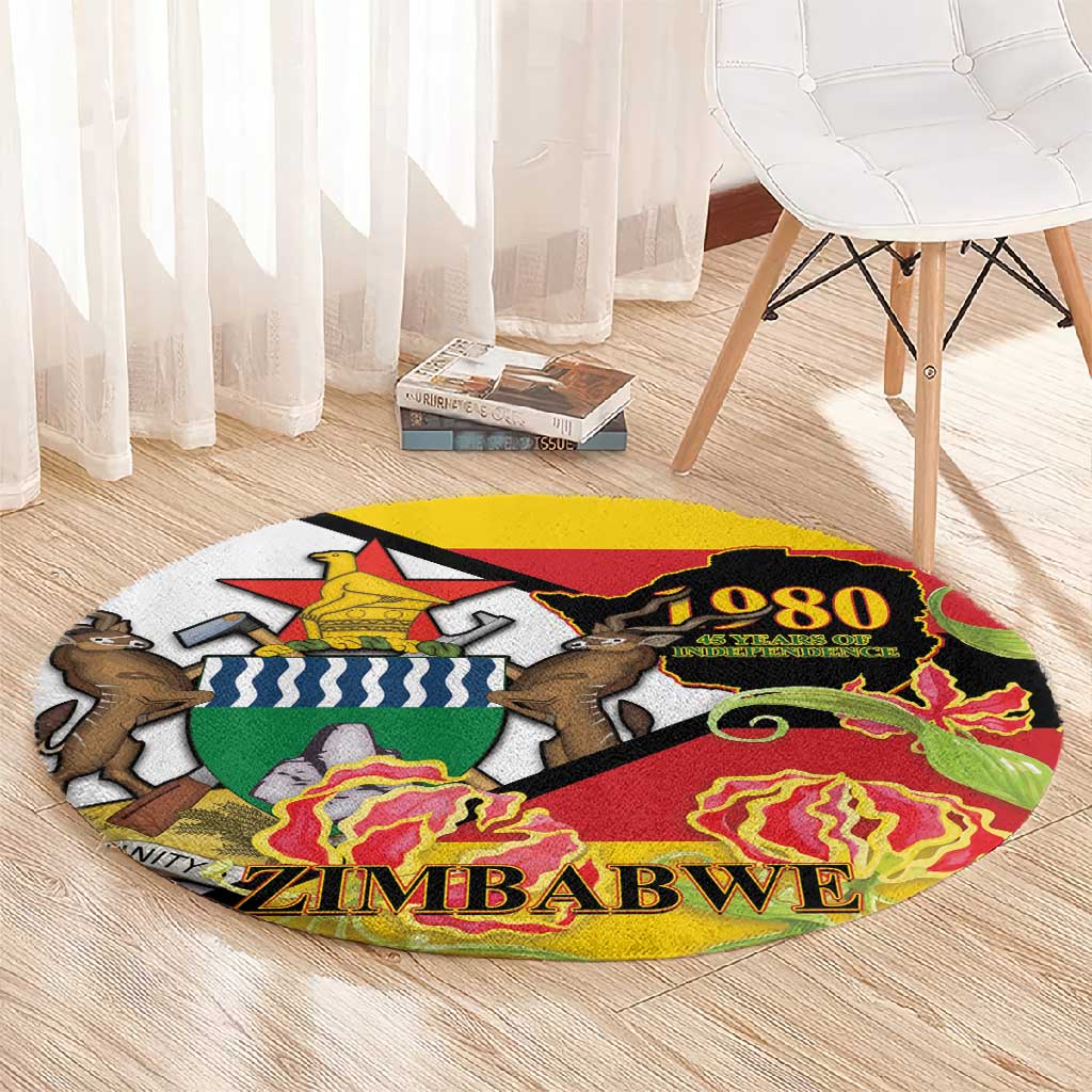 Nyika yeZimbabwe Round Carpet Happy Independence Day - Flame Lily Flowers LT14