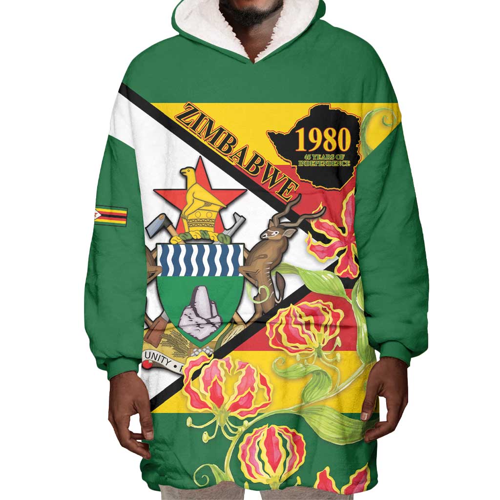 Nyika yeZimbabwe Wearable Blanket Hoodie Happy Independence Day - Flame Lily Flowers LT14