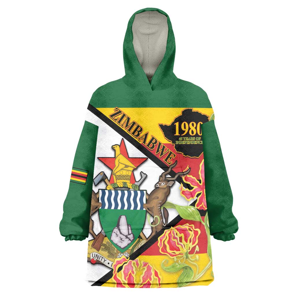 Nyika yeZimbabwe Wearable Blanket Hoodie Happy Independence Day - Flame Lily Flowers LT14