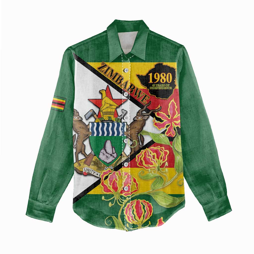 Nyika yeZimbabwe Women Casual Shirt Happy Independence Day - Flame Lily Flowers LT14