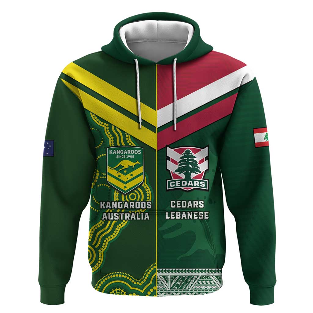 Custom Lebanon And Australia Rugby Hoodie Aussie Kangaroos Lebanese Cedars LT14