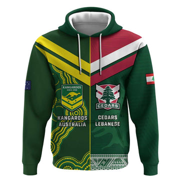 Custom Lebanon And Australia Rugby Hoodie Aussie Kangaroos Lebanese Cedars LT14