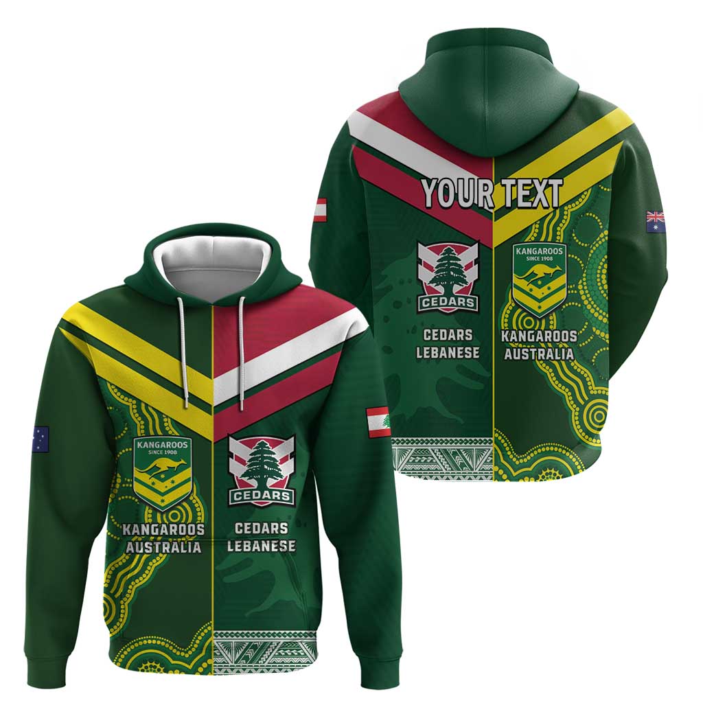 Custom Lebanon And Australia Rugby Hoodie Aussie Kangaroos Lebanese Cedars LT14