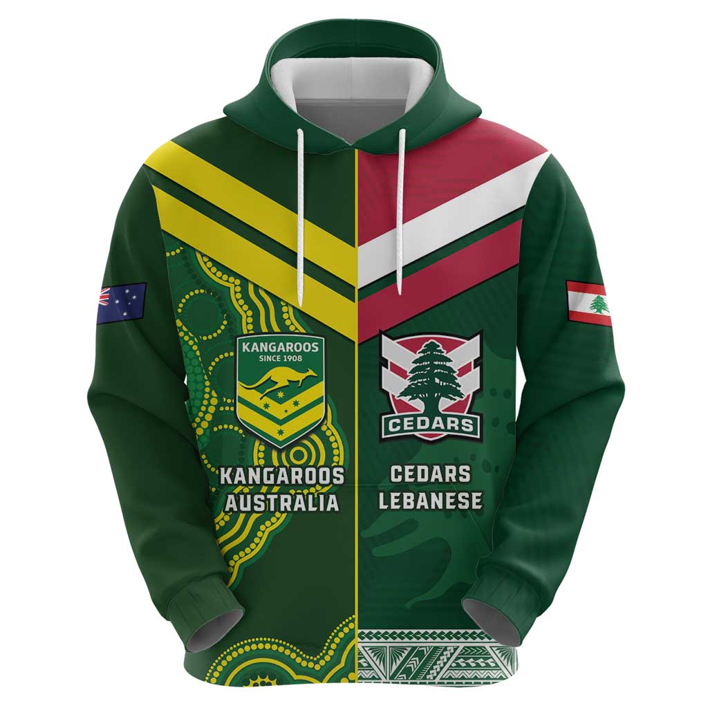 Custom Lebanon And Australia Rugby Hoodie Aussie Kangaroos Lebanese Cedars LT14