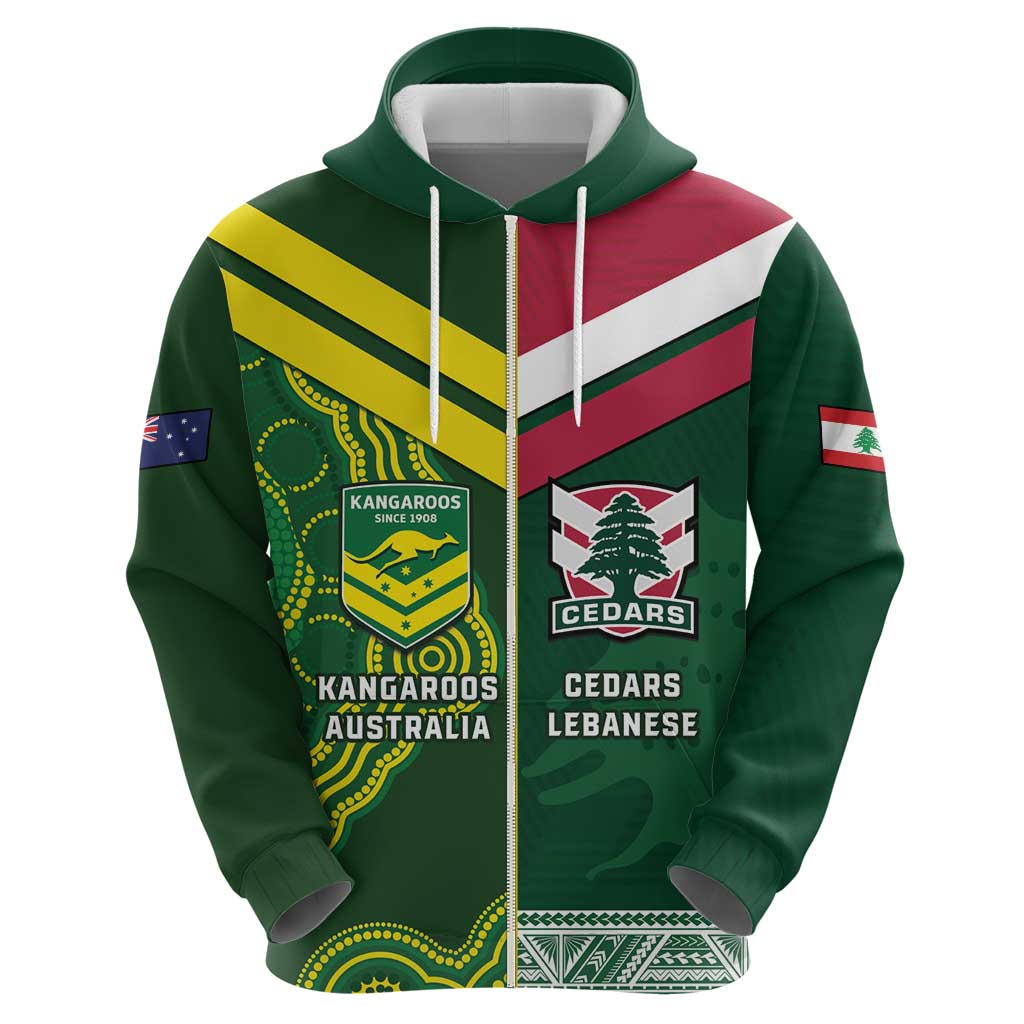 Custom Lebanon And Australia Rugby Hoodie Aussie Kangaroos Lebanese Cedars LT14