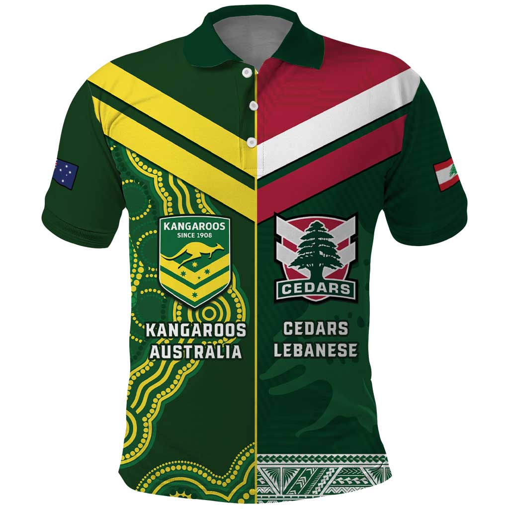 Custom Lebanon And Australia Rugby Polo Shirt Aussie Kangaroos Lebanese Cedars LT14