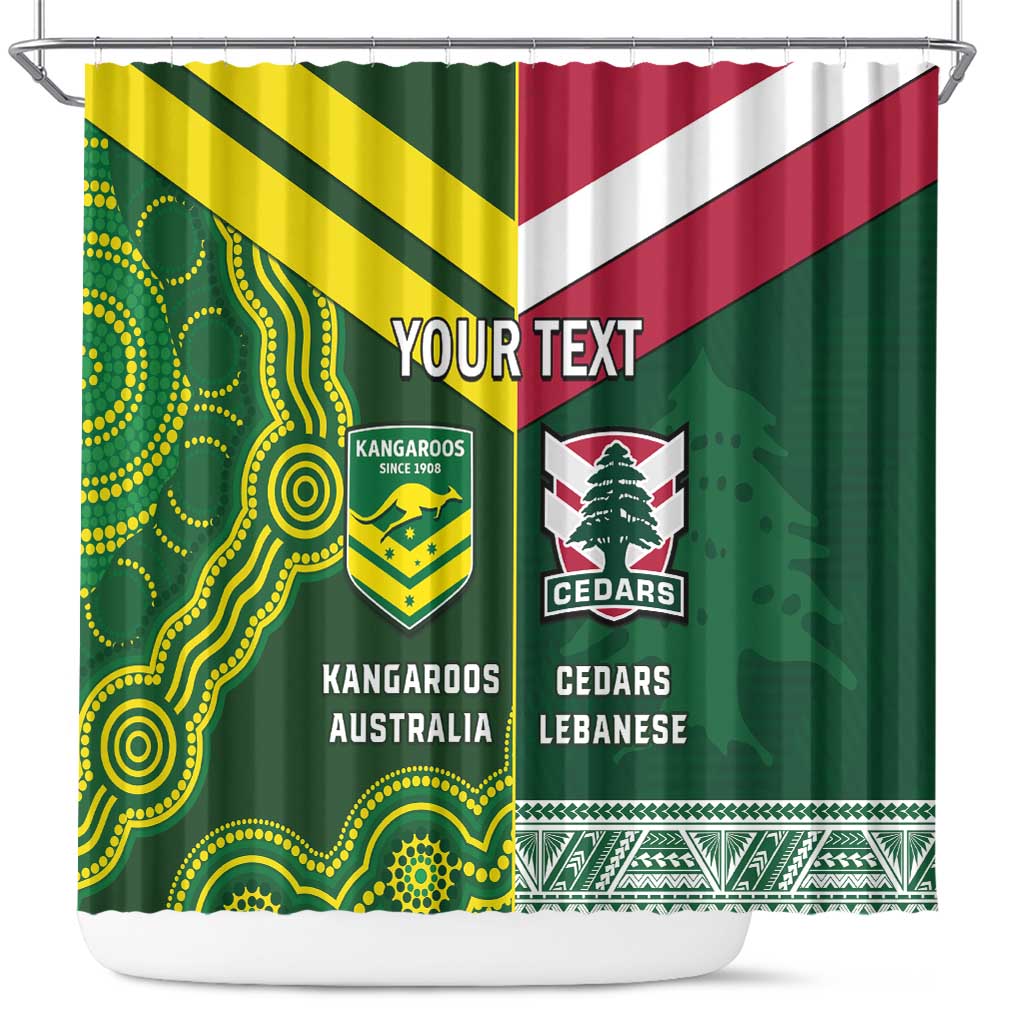 Custom Lebanon And Australia Rugby Shower Curtain Aussie Kangaroos Lebanese Cedars LT14
