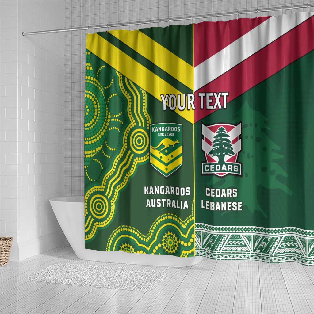 Custom Lebanon And Australia Rugby Shower Curtain Aussie Kangaroos Lebanese Cedars LT14