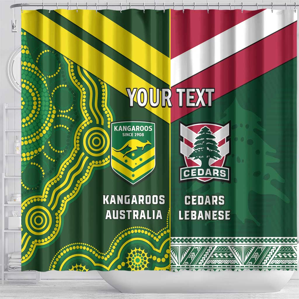 Custom Lebanon And Australia Rugby Shower Curtain Aussie Kangaroos Lebanese Cedars LT14