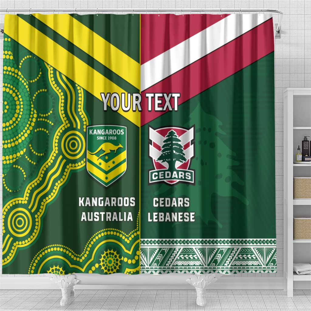 Custom Lebanon And Australia Rugby Shower Curtain Aussie Kangaroos Lebanese Cedars LT14