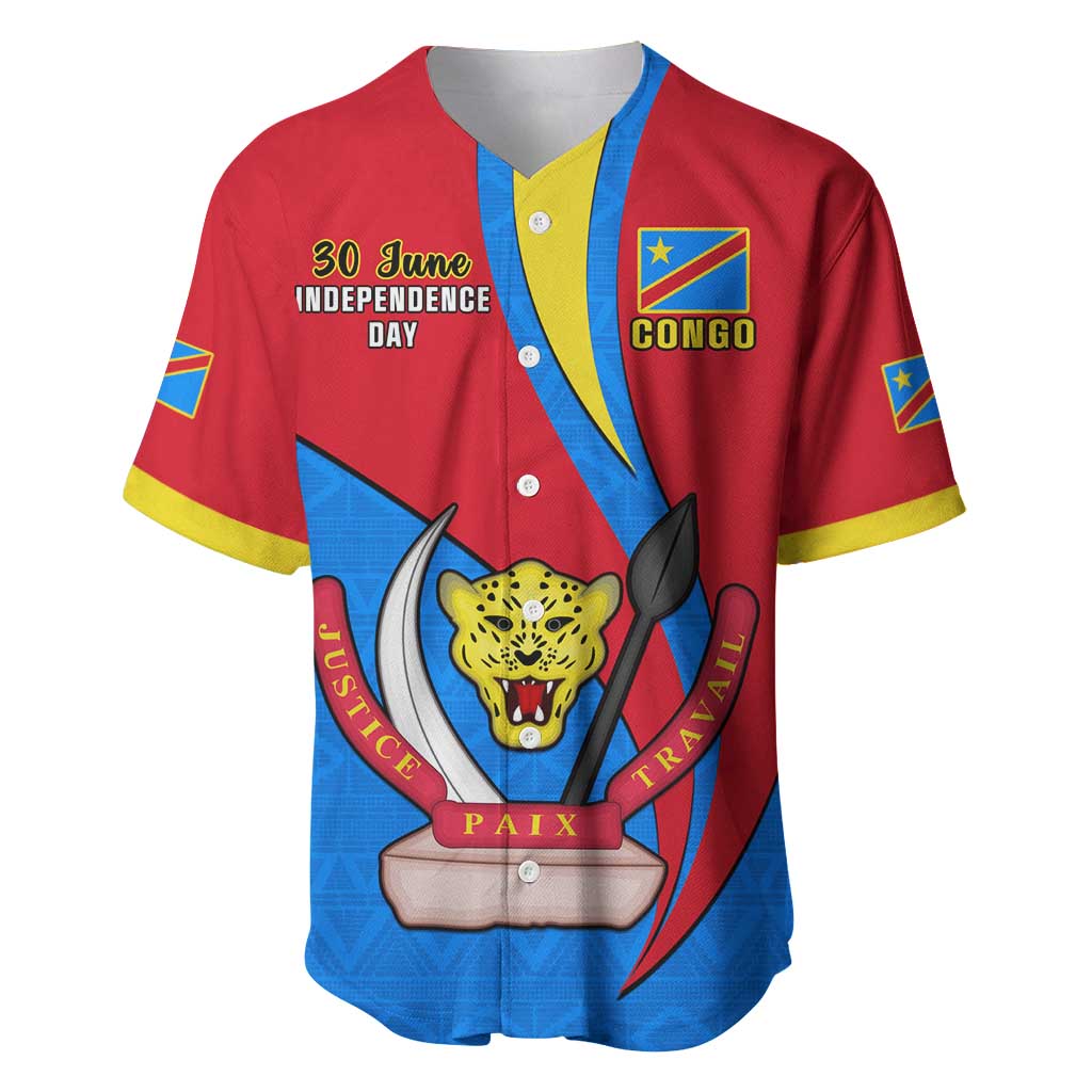 Personalised Democratic Republic of the Congo Independence Day Baseball Jersey Coat Of Arms Happy 30 June LT14