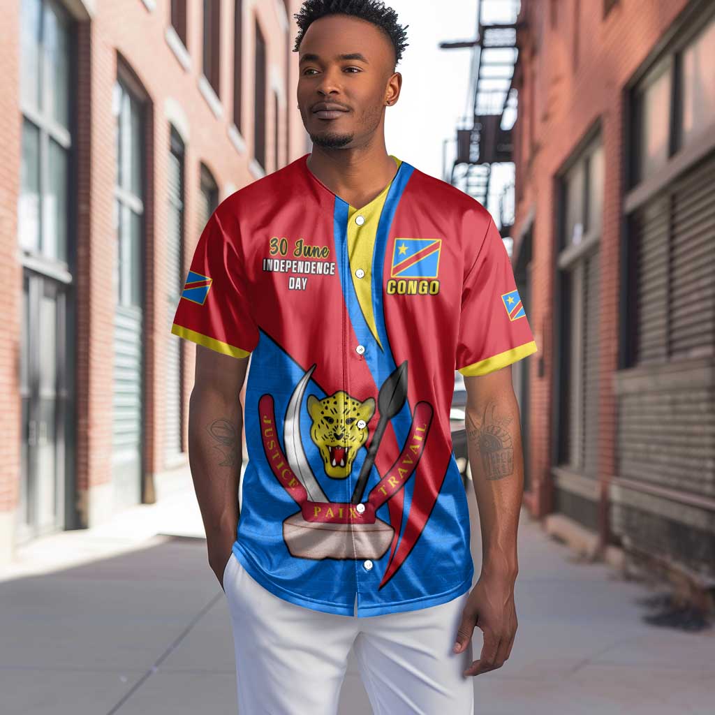 Personalised Democratic Republic of the Congo Independence Day Baseball Jersey Coat Of Arms Happy 30 June LT14