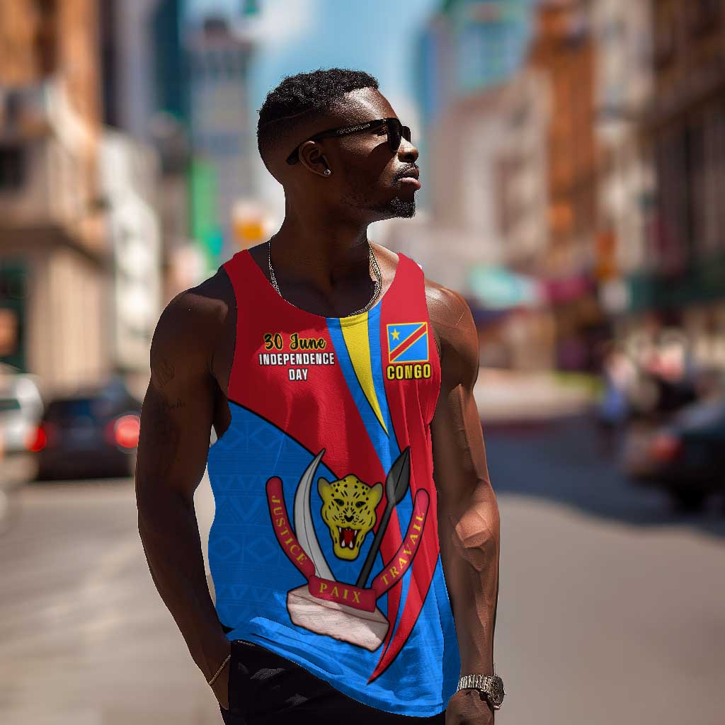 Personalised Democratic Republic of the Congo Independence Day Men Tank Top Coat Of Arms Happy 30 June LT14