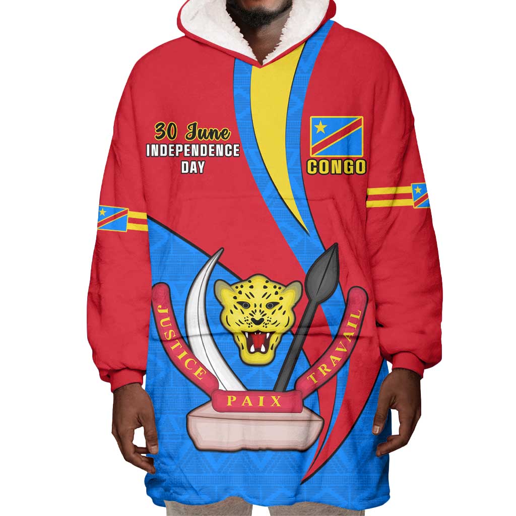 Personalised Democratic Republic of the Congo Independence Day Wearable Blanket Hoodie Coat Of Arms Happy 30 June LT14