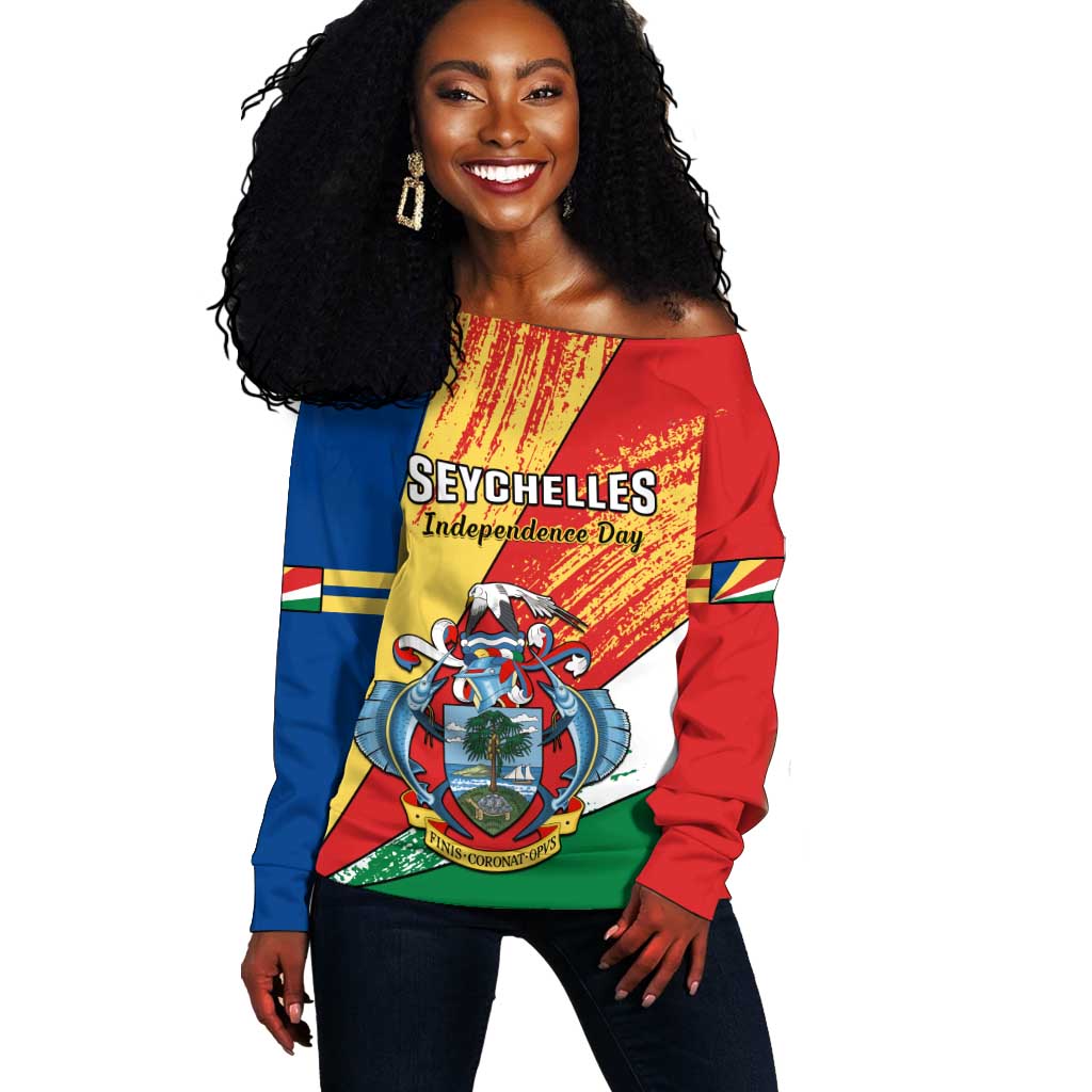 29 June Seychelles Independence Day Off Shoulder Sweater Flag Style LT14