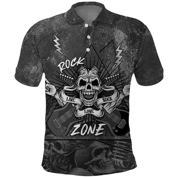 Live Love Rock Skull Polo Shirt Retro Grunge Style LT14