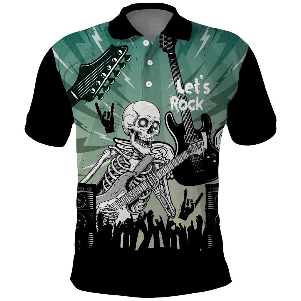 Electric Guitar Skull Polo Shirt Lets Rock LT14