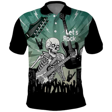 Electric Guitar Skull Polo Shirt Lets Rock LT14
