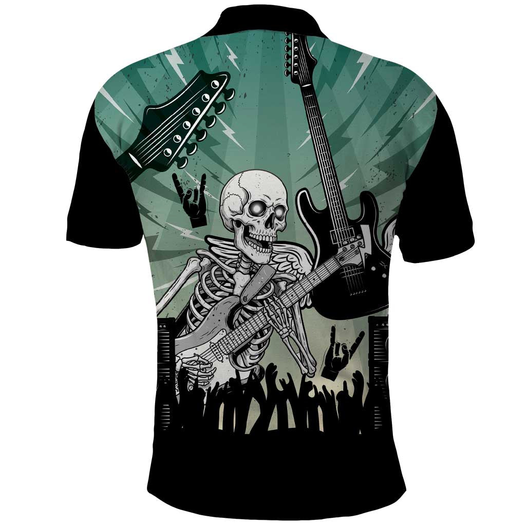 Electric Guitar Skull Polo Shirt Lets Rock LT14
