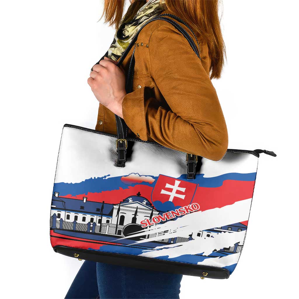 Slovakia Constitution Day Leather Tote Bag Slovensko Grassalkovich Palace With Coat Of Arms LT14