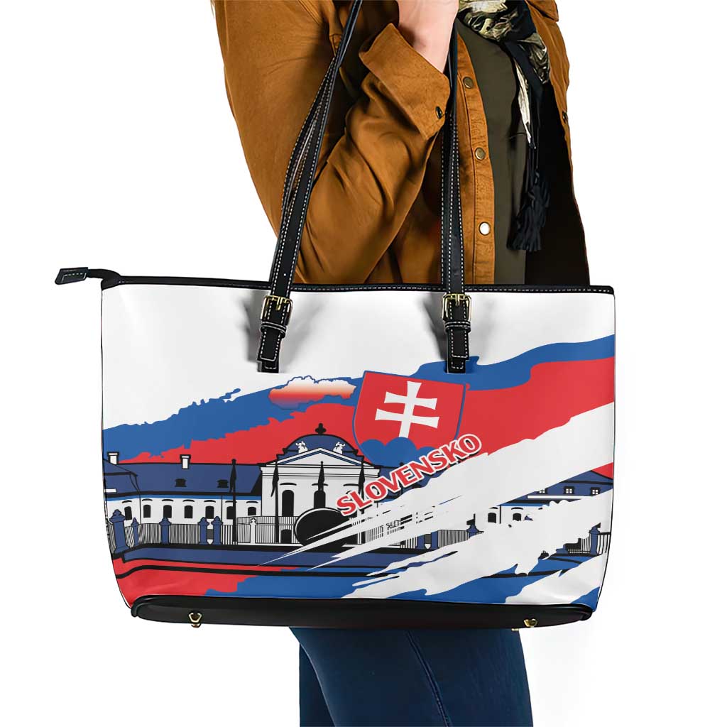Slovakia Constitution Day Leather Tote Bag Slovensko Grassalkovich Palace With Coat Of Arms LT14