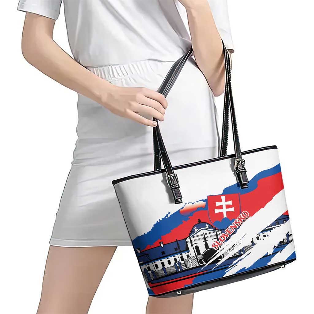 Slovakia Constitution Day Leather Tote Bag Slovensko Grassalkovich Palace With Coat Of Arms LT14