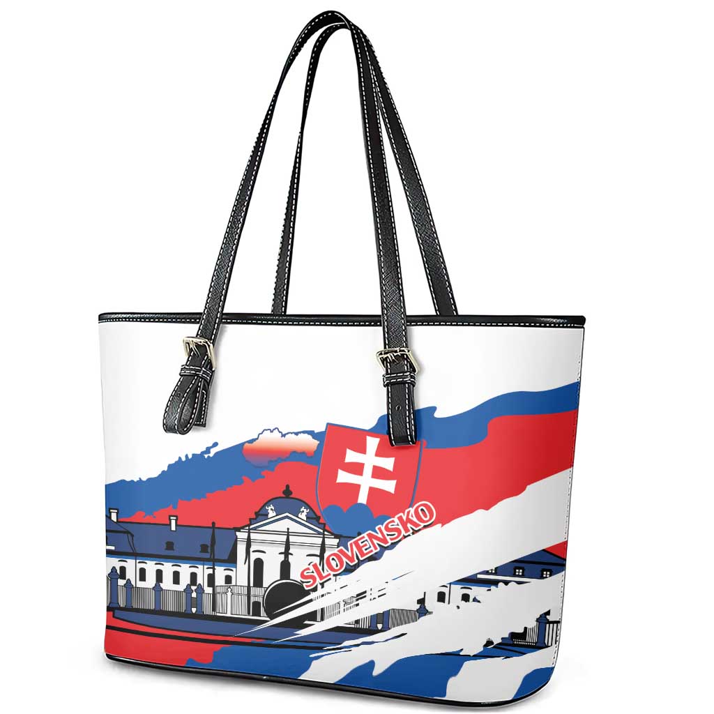 Slovakia Constitution Day Leather Tote Bag Slovensko Grassalkovich Palace With Coat Of Arms LT14