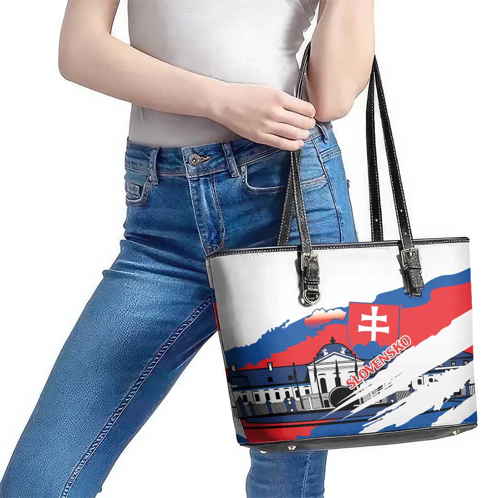 Slovakia Constitution Day Leather Tote Bag Slovensko Grassalkovich Palace With Coat Of Arms LT14