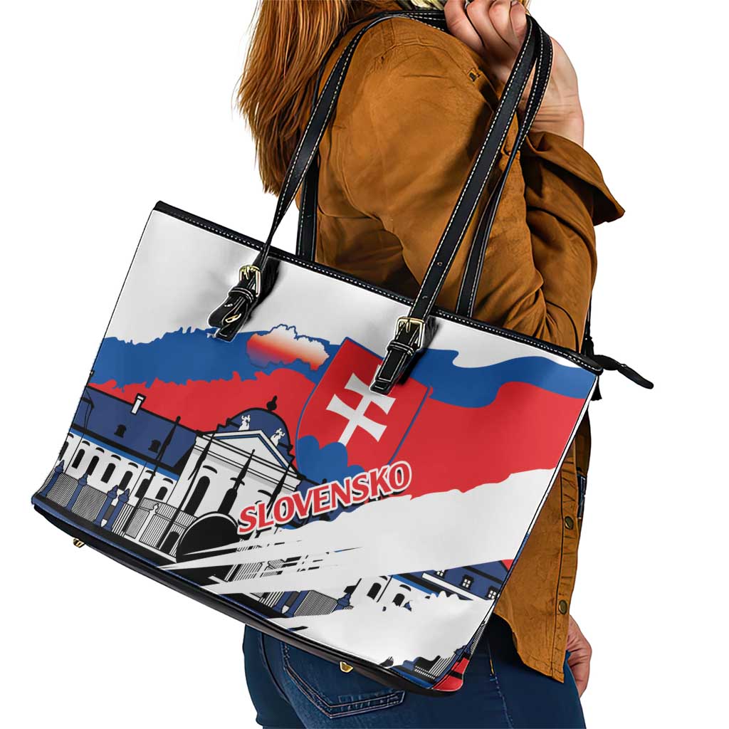 Slovakia Constitution Day Leather Tote Bag Slovensko Grassalkovich Palace With Coat Of Arms LT14