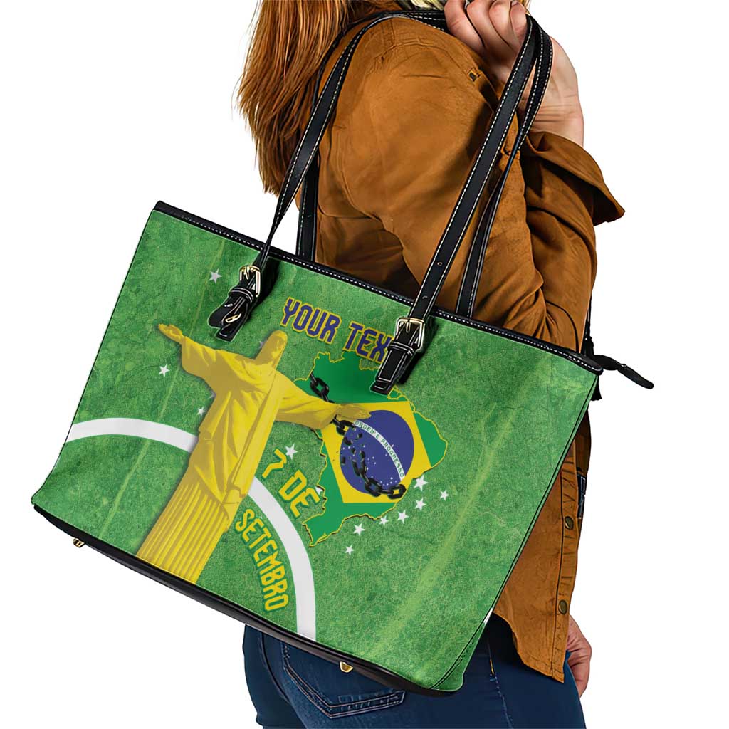 Personalized Brazil Independence Day Leather Tote Bag Brasil Map Christ The Redeemer 7 De Setembro LT14
