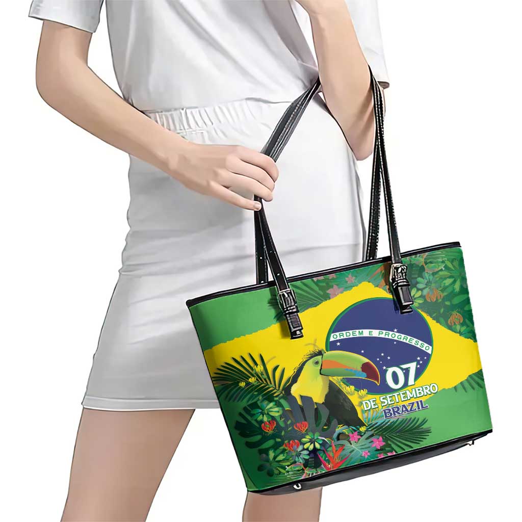 Feliz Dia Da Indepencencia Brazil Leather Tote Bag Brasil Toucan Tropical Vibes LT14