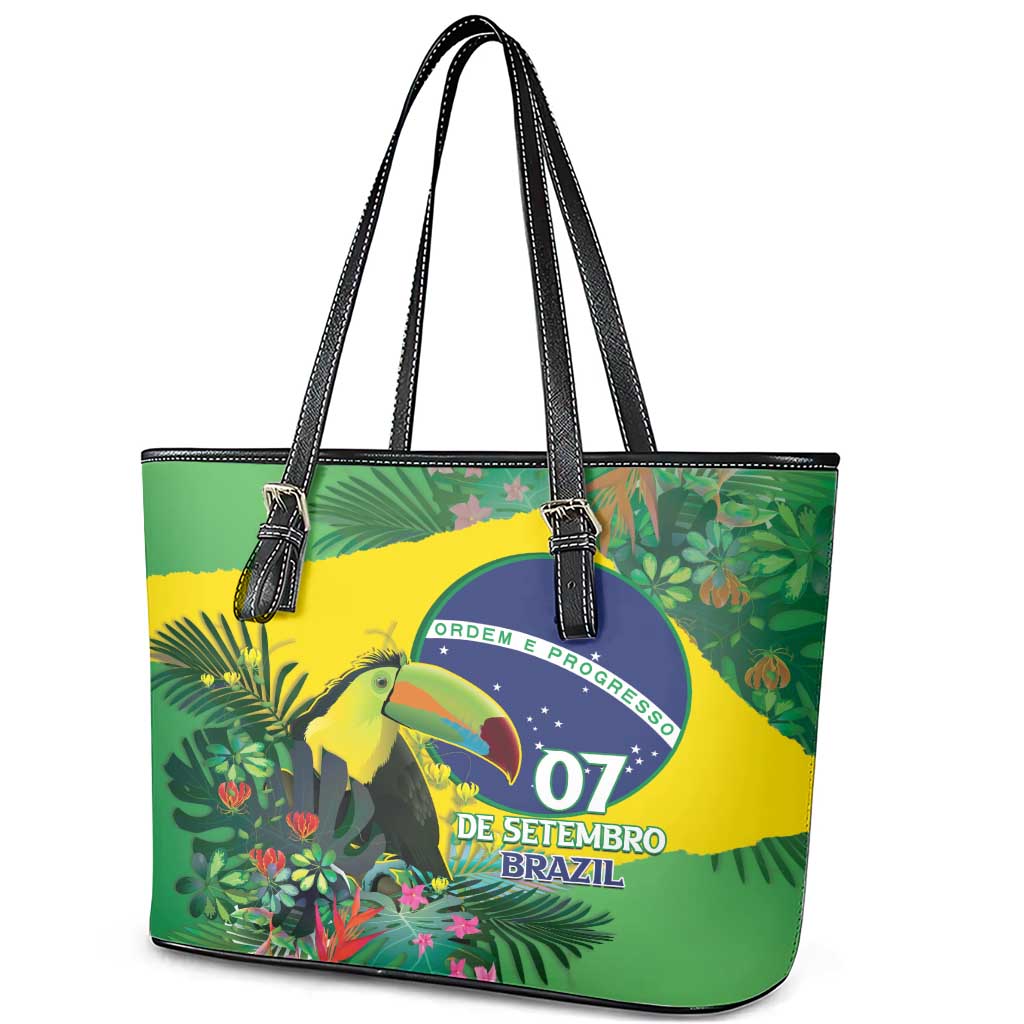 Feliz Dia Da Indepencencia Brazil Leather Tote Bag Brasil Toucan Tropical Vibes LT14