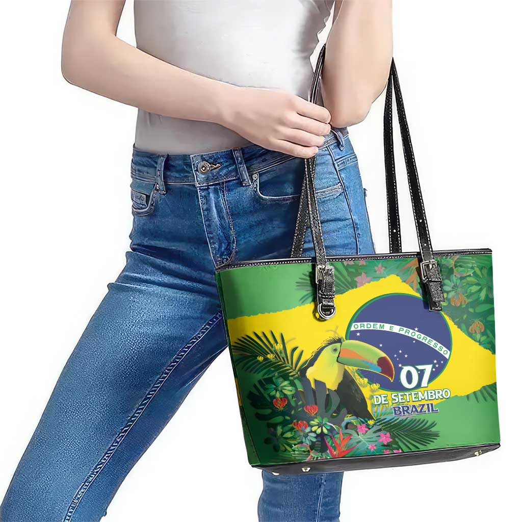 Feliz Dia Da Indepencencia Brazil Leather Tote Bag Brasil Toucan Tropical Vibes LT14