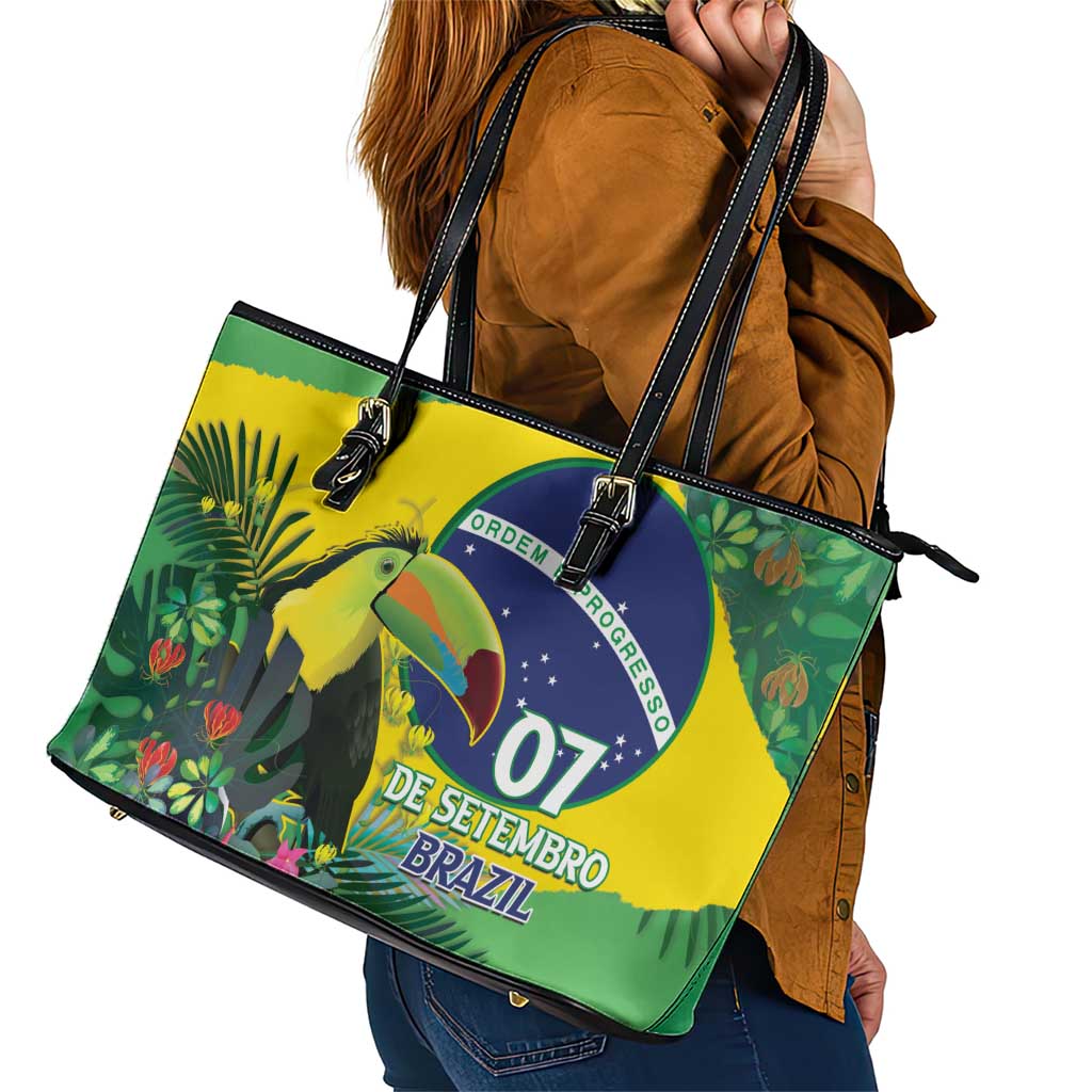 Feliz Dia Da Indepencencia Brazil Leather Tote Bag Brasil Toucan Tropical Vibes LT14