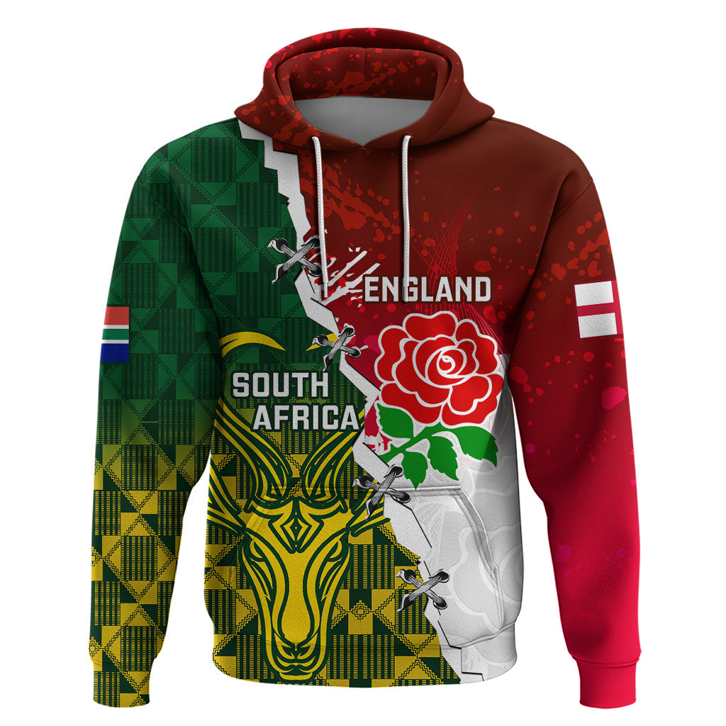Personalised South Africa And England Rugby Hoodie 2023 Springboks Combine Red Roses Sporty Style LT14