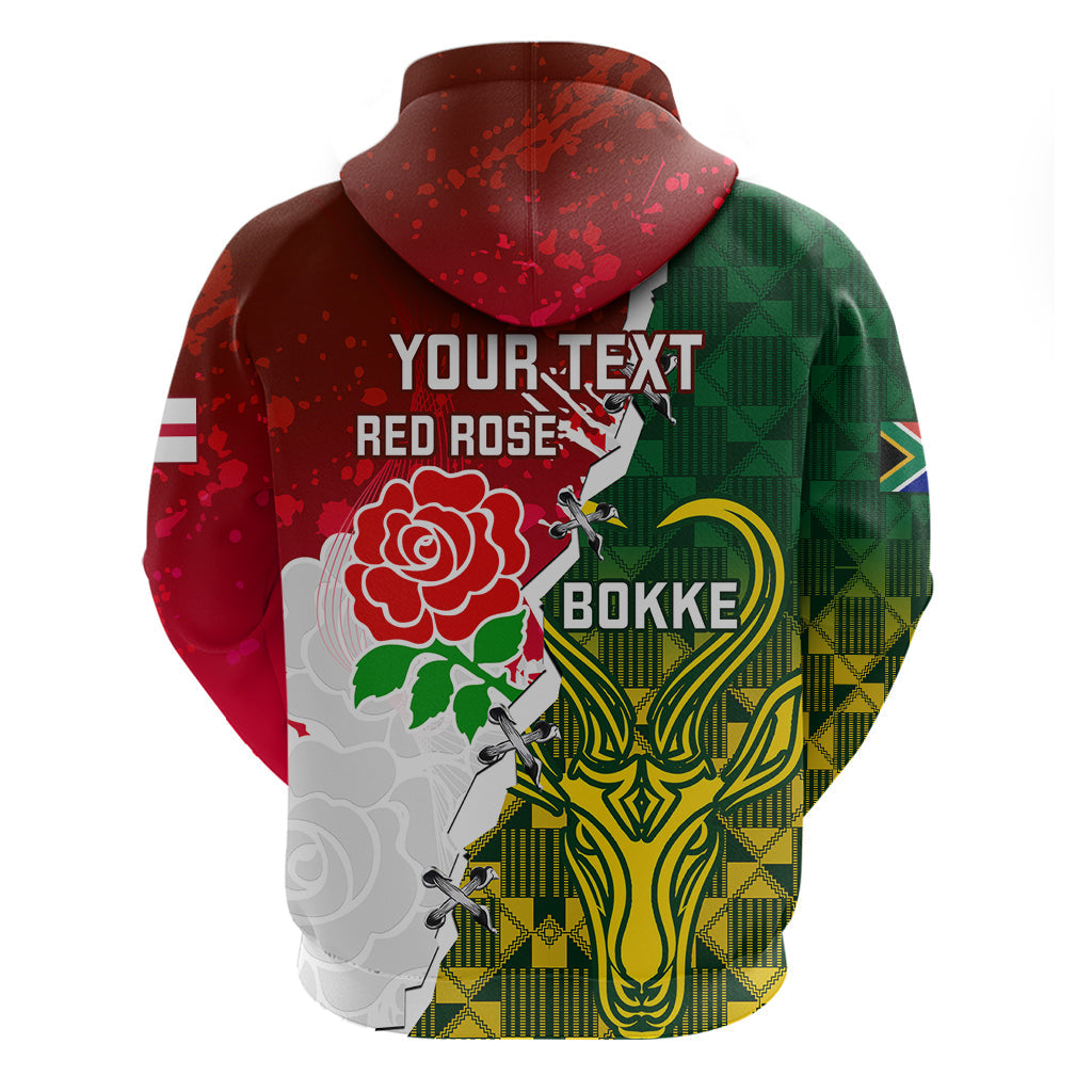 Personalised South Africa And England Rugby Hoodie 2023 Springboks Combine Red Roses Sporty Style LT14