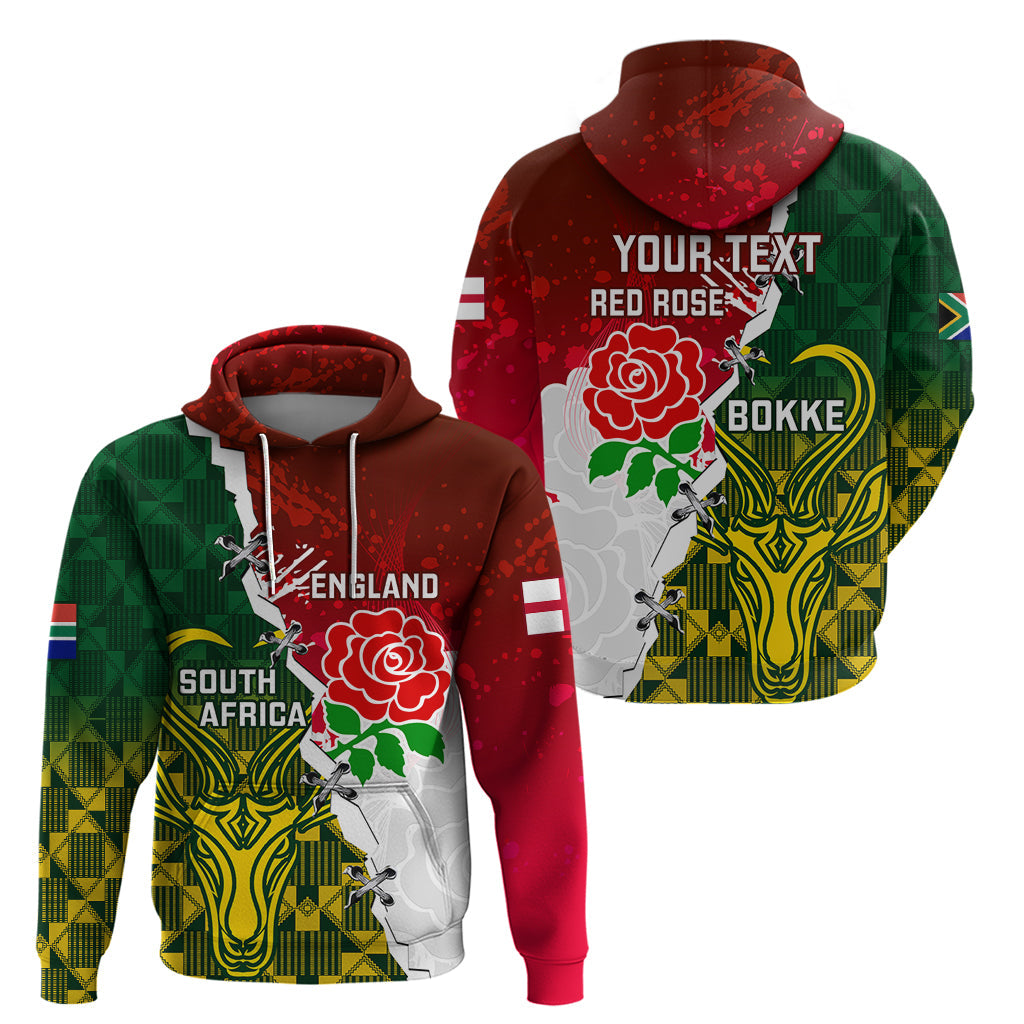 Personalised South Africa And England Rugby Hoodie 2023 Springboks Combine Red Roses Sporty Style LT14