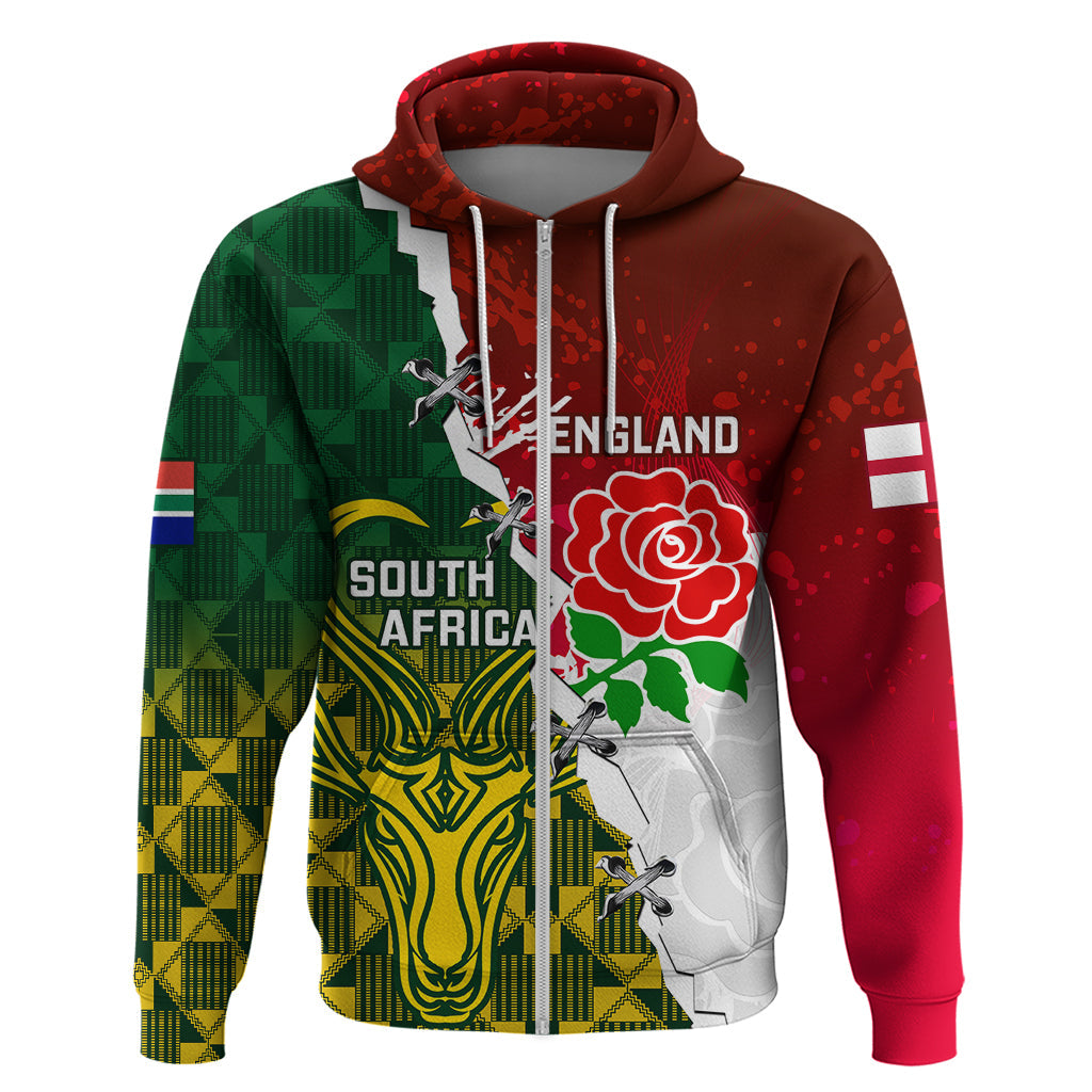 Personalised South Africa And England Rugby Hoodie 2023 Springboks Combine Red Roses Sporty Style LT14