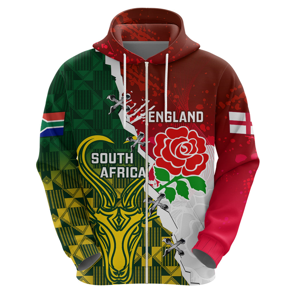 Personalised South Africa And England Rugby Hoodie 2023 Springboks Combine Red Roses Sporty Style LT14