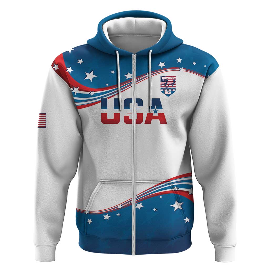 Personalized USA Rowing Hoodie 2024 United States Flag Curve Style LT14