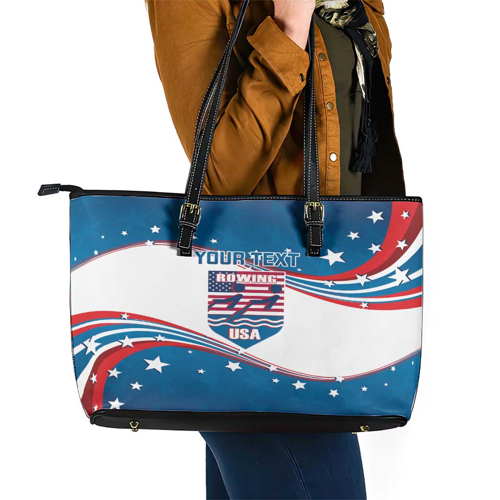 Personalized USA Rowing Leather Tote Bag 2024 United States Flag Curve Style LT14