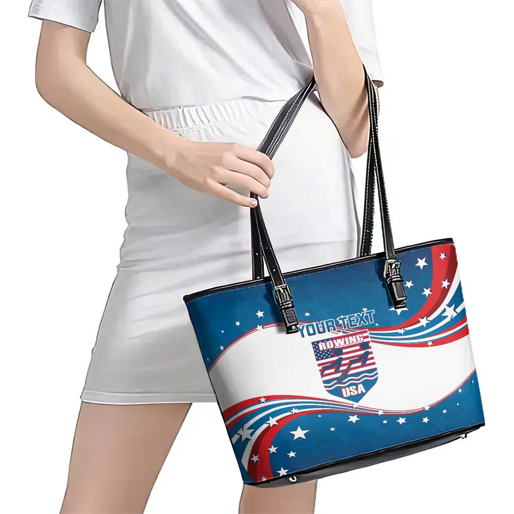 Personalized USA Rowing Leather Tote Bag 2024 United States Flag Curve Style LT14
