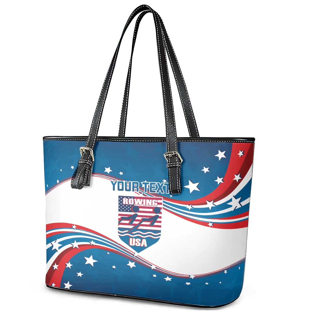 Personalized USA Rowing Leather Tote Bag 2024 United States Flag Curve Style LT14