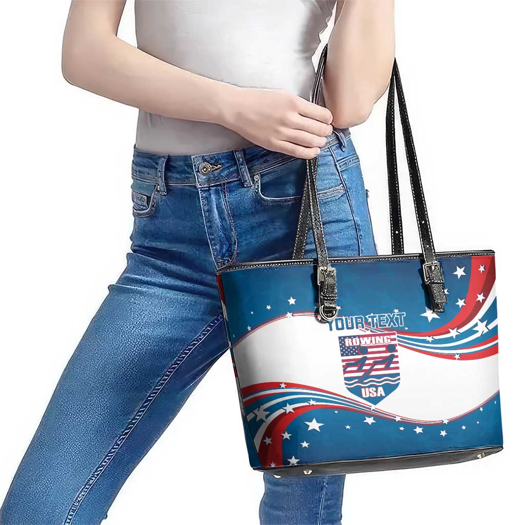 Personalized USA Rowing Leather Tote Bag 2024 United States Flag Curve Style LT14