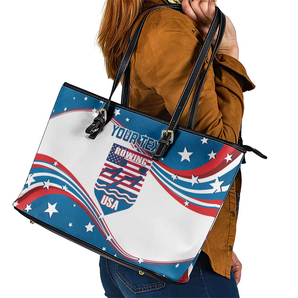 Personalized USA Rowing Leather Tote Bag 2024 United States Flag Curve Style LT14