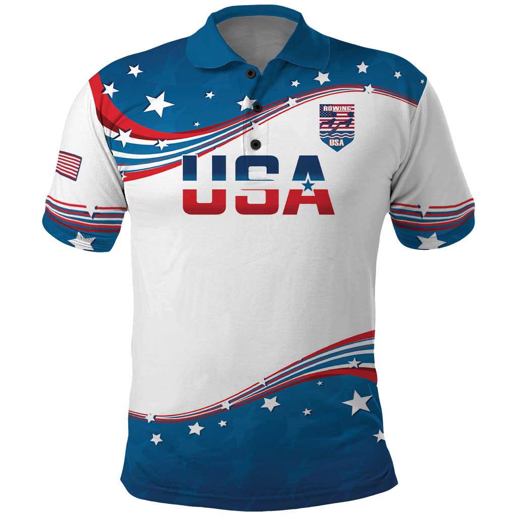 Personalized USA Rowing Polo Shirt 2024 United States Flag Curve Style LT14